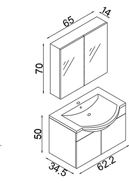Kahire 65 cm Mdf Banyo Dolabı Seti Atlantik Çam