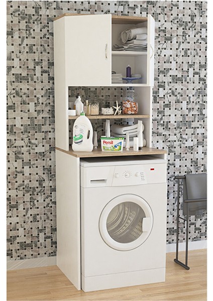 AE-2042 Solo Çamaşır Makinesi Dolabı, Banyo Dolabı, 4 Raflı, Kapaklı, Beyaz Dolap fiyatları