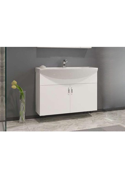 Duru 80 cm Beyaz Banyo Dolabı Alt Modül ve Lavabo