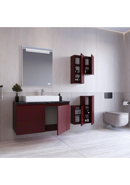 Londra 90 cm Lake Banyo Dolabı Seti ve Boy Dolabı Bordo fiyatları