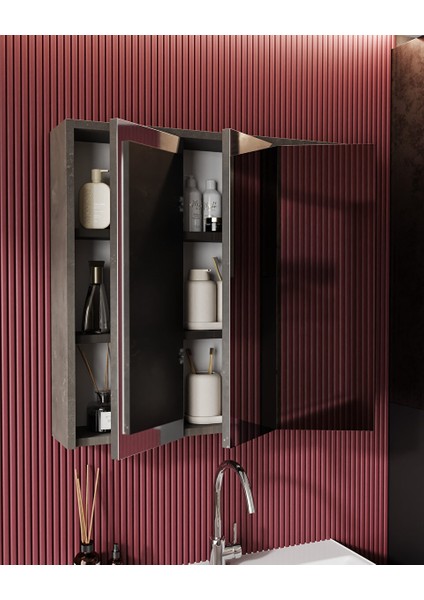 Beta 80 cm Üst Modül, Lavabo Üstü Aynalı Banyo Dolabı, Çok Amaçlı Dolap