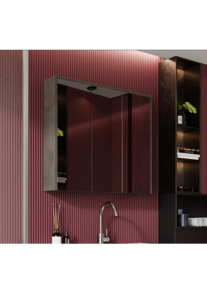 Beta 80 cm Üst Modül, Lavabo Üstü Aynalı Banyo Dolabı, Çok Amaçlı Dolap