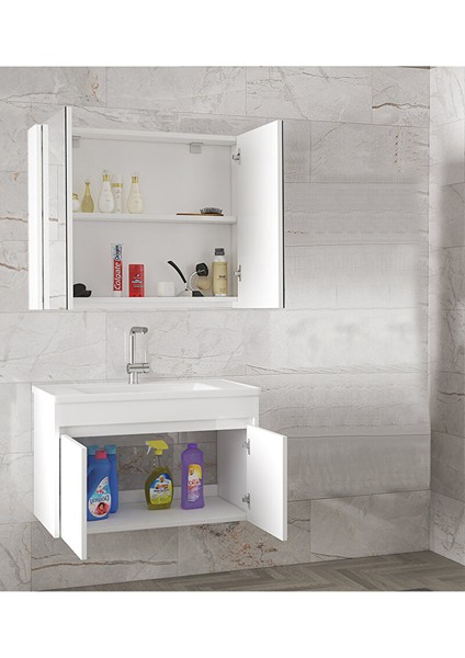 Estella-Ea Beyaz 80 cm Mdf-Ayna Dolaplı, Seramik Lavabolu Banyo Dolabı Takımı fiyatları
