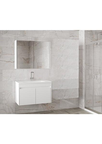 Estella-Ea Beyaz 80 cm Mdf-Ayna Dolaplı, Seramik Lavabolu Banyo Dolabı Takımı modelleri