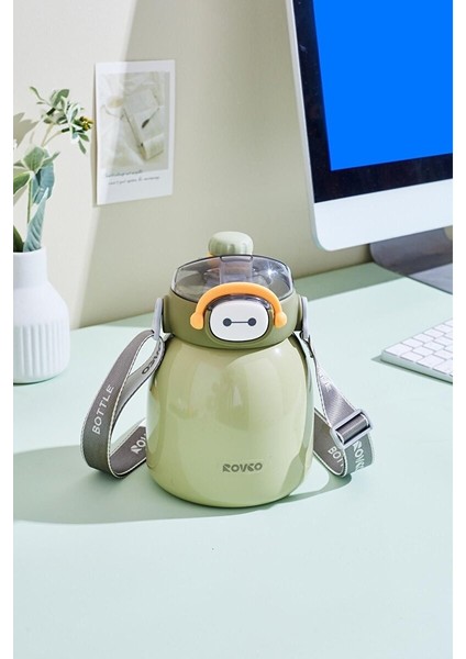 Rovco 1000ML Çelik Termos Çift Kullanım Pipetli/ Rahat Içim Askılı Sticker Hediyeli 6 Saat Sıcak-Soğuk Yalıtım Yeşil fiyatları