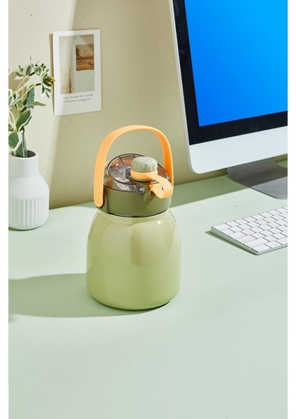 Rovco 1000ML Çelik Termos Çift Kullanım Pipetli/ Rahat Içim Askılı Sticker Hediyeli 6 Saat Sıcak-Soğuk Yalıtım Yeşil modelleri