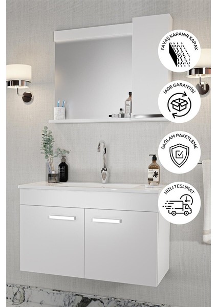 Banyo Defne 02 65CM Banyo Dolabı Aynalı Dolaplı Üst Dolap Lavabo