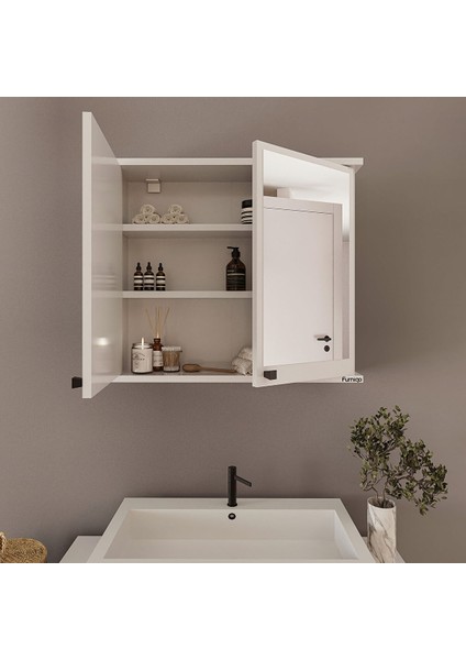 Ad-1 Lavabo Üstü Aynalı Banyo Dolabı, Iki Kapaklı Aynalı Dolap, Beyaz Banyo Dolabı