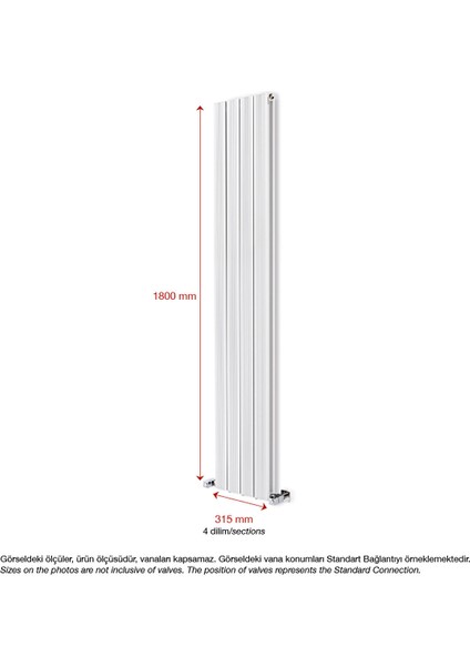 1800X315MM Yüksek Isı Kapasiteli Dikey Alüminyum Radyatör Amber Beyaz modelleri