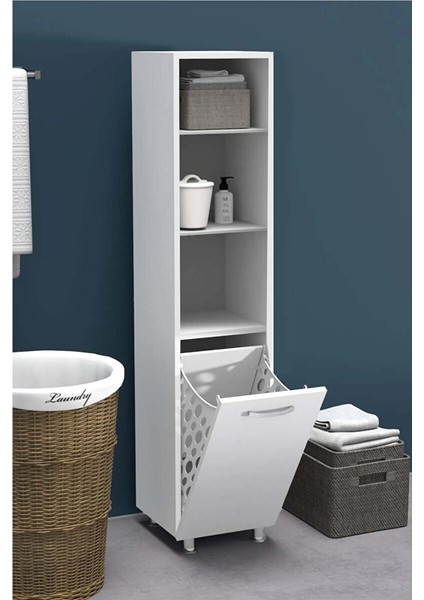 Açık Çamaşır Sepetli Banyo Dolabı