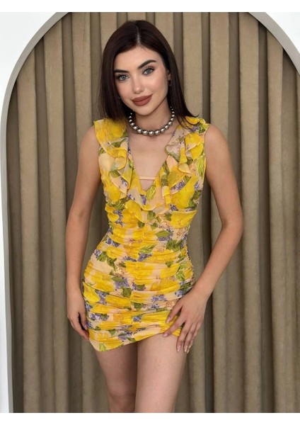 Lenisa Fırfırlı Mini Boy Elbise