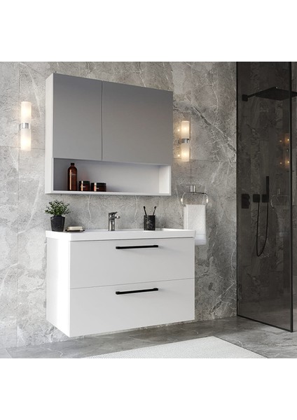 Batum 80 cm Mdf Banyo Dolabı Seti Beyaz