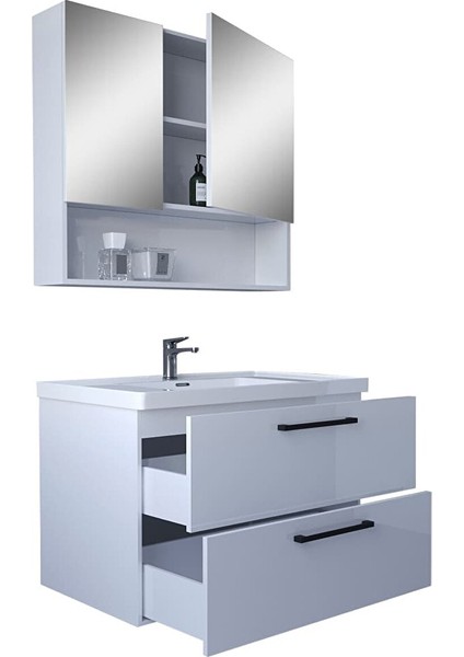 Batum 80 cm Mdf Banyo Dolabı Seti Beyaz