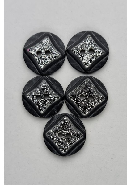 Küçük Boy Akrilik Simli Yuvarlak Siyah Çeket Hırka Yelek Düğmesi 5 Adet