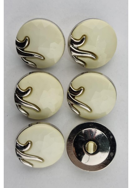 Plastik Desenli Krem Kaban Çeket Hırka Düğmesi 6 Adet