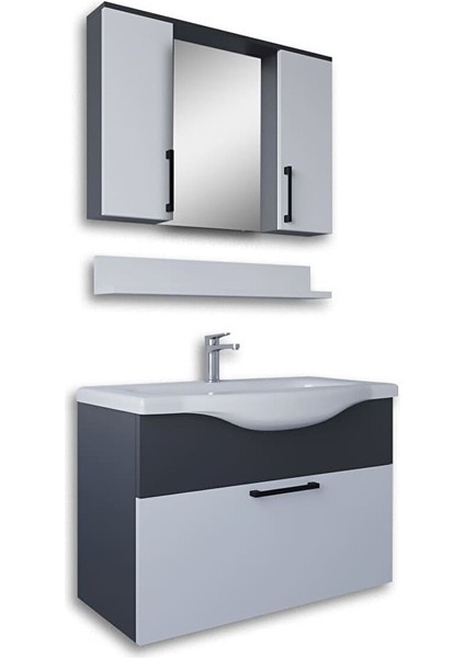 Eko 80 cm Mdf Banyo Dolabı Seti Antrasit Beyaz