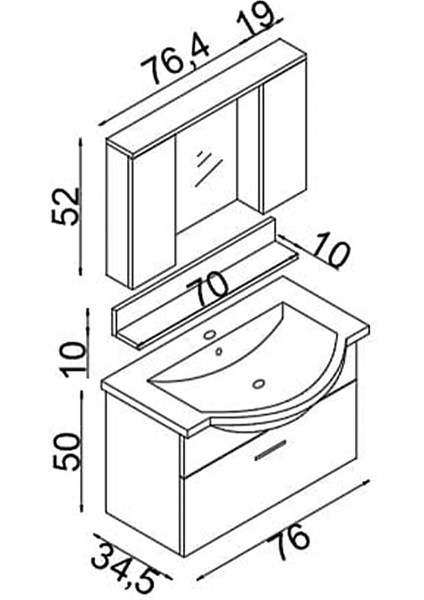 Eko 80 cm Mdf Banyo Dolabı Seti Antrasit Beyaz fırsatları