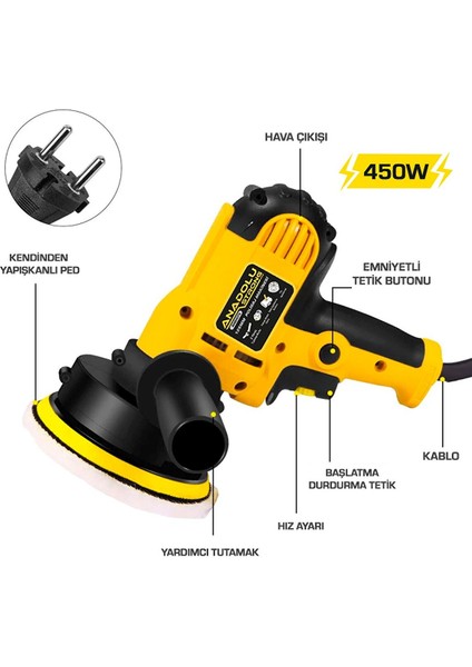 ANS1073 Devir Ayarlı Zımpara Araba Pasta Cila Parlatma 125 mm Polisaj Makinesi fiyatları