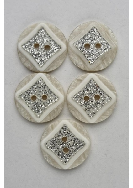 Büyük Boy Akrilik Simli Yuvarlak Ekru Çeket Hırka Yelek Düğmesi 5 Adet