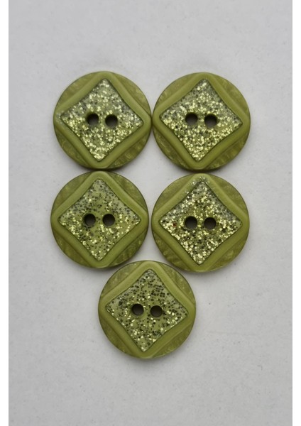 Küçük Boy Akrilik Simli Yuvarlak Fıstık Yeşili Çeket Hırka Yelek Düğmesi 5 Adet