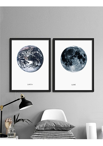 Dünya ve Ay Tablo Set 21X30 cm Siyah
