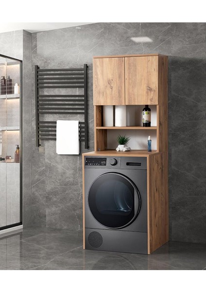 Çamaşır Makinesi Üstü Banyo Dolabı Rafı Kapaklı