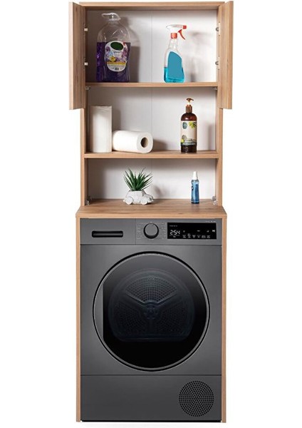 Çamaşır Makinesi Üstü Banyo Dolabı Rafı Kapaklı