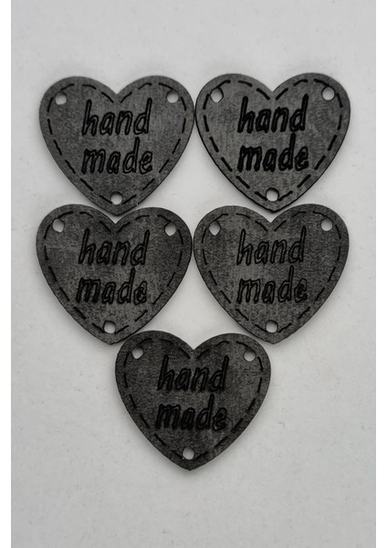 Dikilebilir Deri Kalp Figürlü Handmade Etiketi Siyah 5 Adet