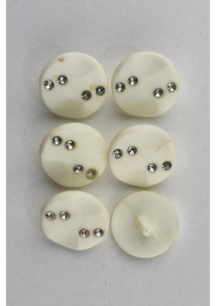 Akrilik Taşlı Yuvarlak Krem Kaban Çeket Hırka Yelek Düğmesi 6 Adet
