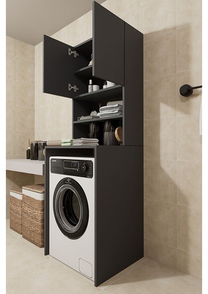Çamaşır Makinesi Dolabı Hayzum 180*066*55 Banyo Kiler Dolabı Antrasit