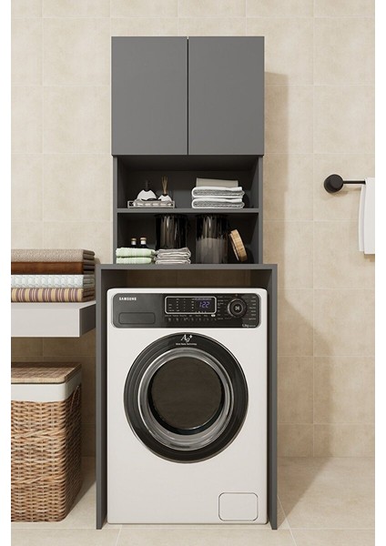 Çamaşır Makinesi Dolabı Hayzum 180*066*55 Banyo Kiler Dolabı Antrasit modelleri