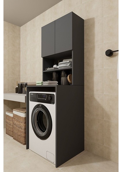 Çamaşır Makinesi Dolabı Hayzum 180*066*55 Banyo Kiler Dolabı Antrasit fırsatları