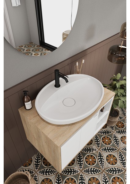 Banyo Gül Beyaz 70 cm Banyo Dolabı Ayna Lavabo fiyatları
