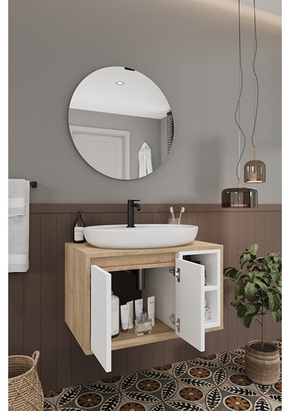Banyo Gül Beyaz 70 cm Banyo Dolabı Ayna Lavabo fırsatları