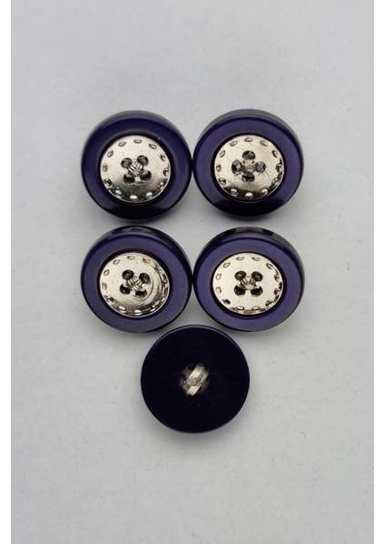 Küçük Ortası Metal Akrilik Lacivert Kaban Çeket Hırka Yelek Düğmesi 5 Adet