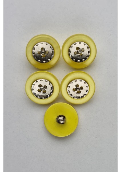 Küçük Ortası Metal Akrilik Sarı Kaban Çeket Hırka Yelek Düğmesi 5 Adet
