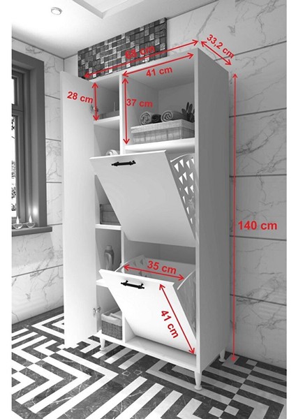 Menekşe 2li Çamaşır Sepetli Çok Amaçlı Dolap modelleri