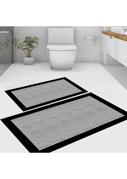 Kazayağı Desen Banyo Paspası, Gri Siyah Paspas, Kaymaz Taban Klozet Takımı, Dekoratif Paspas, 60X100 cm