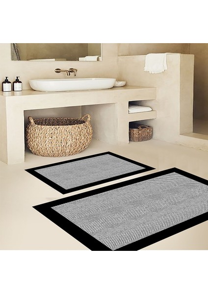 Kazayağı Desen Banyo Paspası, Gri Siyah Paspas, Kaymaz Taban Klozet Takımı, Dekoratif Paspas, 60X100 cm