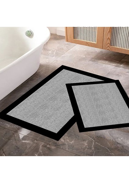Kazayağı Desen Banyo Paspası, Gri Siyah Paspas, Kaymaz Taban Klozet Takımı, Dekoratif Paspas, 60X100 cm