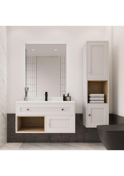 Bükreş 80 cm Lake Banyo Dolabı Seti ve Boy Dolabı Beyaz