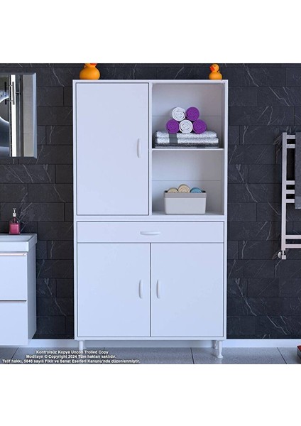 Afra 100X173X32,5 cm 1 Çekmece 3 Kapak 3 Raf 6 Bölme Çok Amaçlı Banyo & Mutfak Dolabı