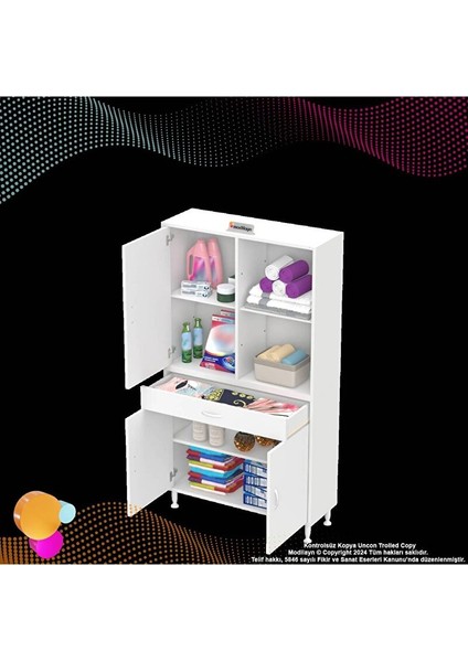 Afra 100X173X32,5 cm 1 Çekmece 3 Kapak 3 Raf 6 Bölme Çok Amaçlı Banyo & Mutfak Dolabı