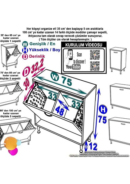 Söke Banyo Için Sihirli Kutu 75X75X32,5 Cm’ Lik 2 Göz Sepet Hazneli Mini Banyo Dolabı fırsatları