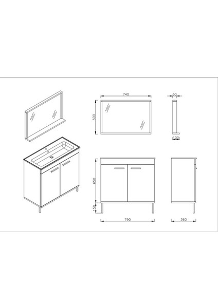 Rubino Banyo Dolabı Beyaz - Antrasit 60 cm