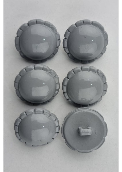 Plastik Bombeli Yuvarlak Gri Kaban Çeket Hırka Yelek Düğmesi 6 Adet