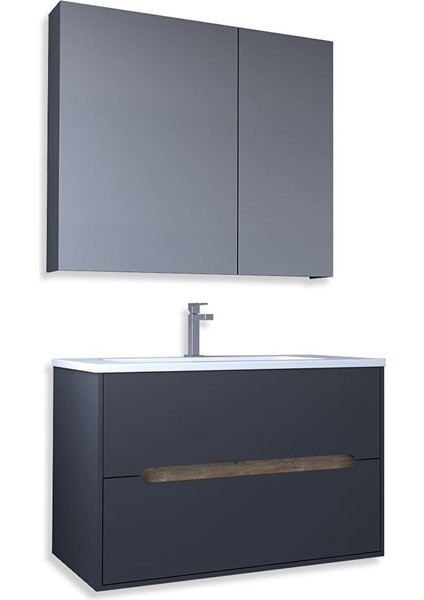Madrid 80 cm Mdf Banyo Dolabı Seti Antrasit Atlantik Çam