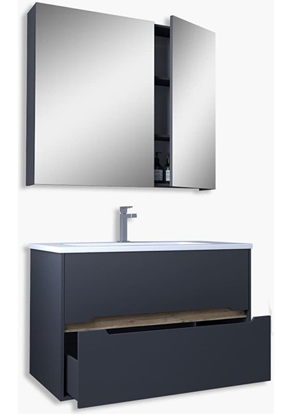 Madrid 80 cm Mdf Banyo Dolabı Seti Antrasit Atlantik Çam fiyatları