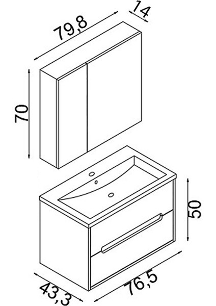 Madrid 80 cm Mdf Banyo Dolabı Seti Antrasit Atlantik Çam indirimleri