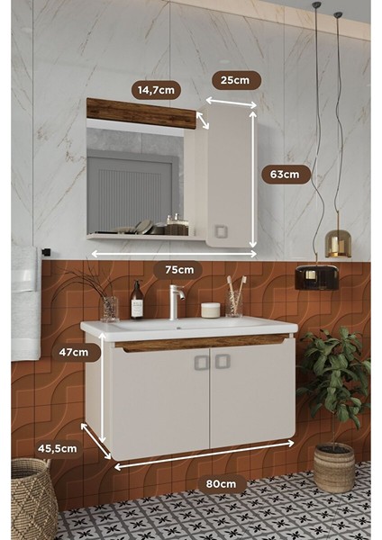 Banyo Selvi 80 cm Demonte Banyo Dolabı Aynalı Dolaplı Üst Dolap Lavabo modelleri